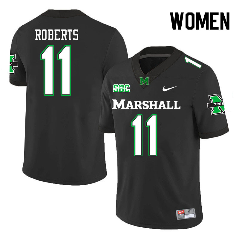 Women #11 J.J. Roberts Marshall Thundering Herd SBC Conference College Football Jerseys Stitched-Bla